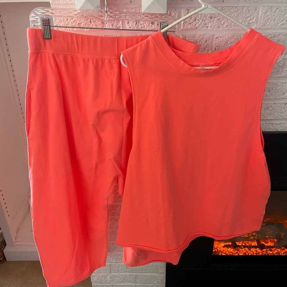 Free People Movement Neon Coral Sleeveless Top and Pants Set - XL